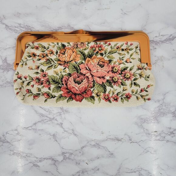 Vintage Floral Tapestry Clutch Bag Hinged - Picture 3 of 8